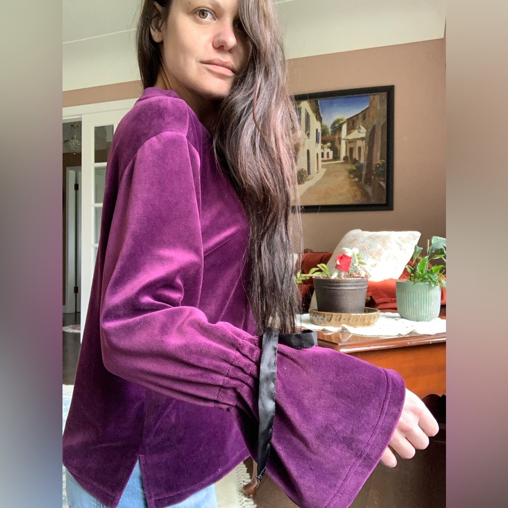 Philosophy purple velvet tied bell sleeve top